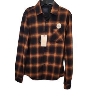 NOMAD Shirt Mens Size M Cozy Thermal Lined Check Flannel Button Up Brown